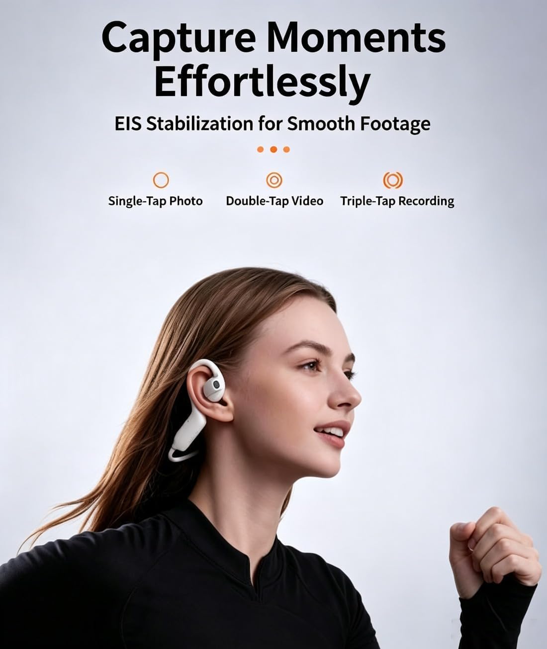8mp Smart Camera Open-Ear Headset EIS Video, Ai, Ip54 Waterproof (Black) | Open Ear Bluetooth 5.4 Wireless Earphones with AI Translation, Dual Mic, for Running, Cycling and Travel