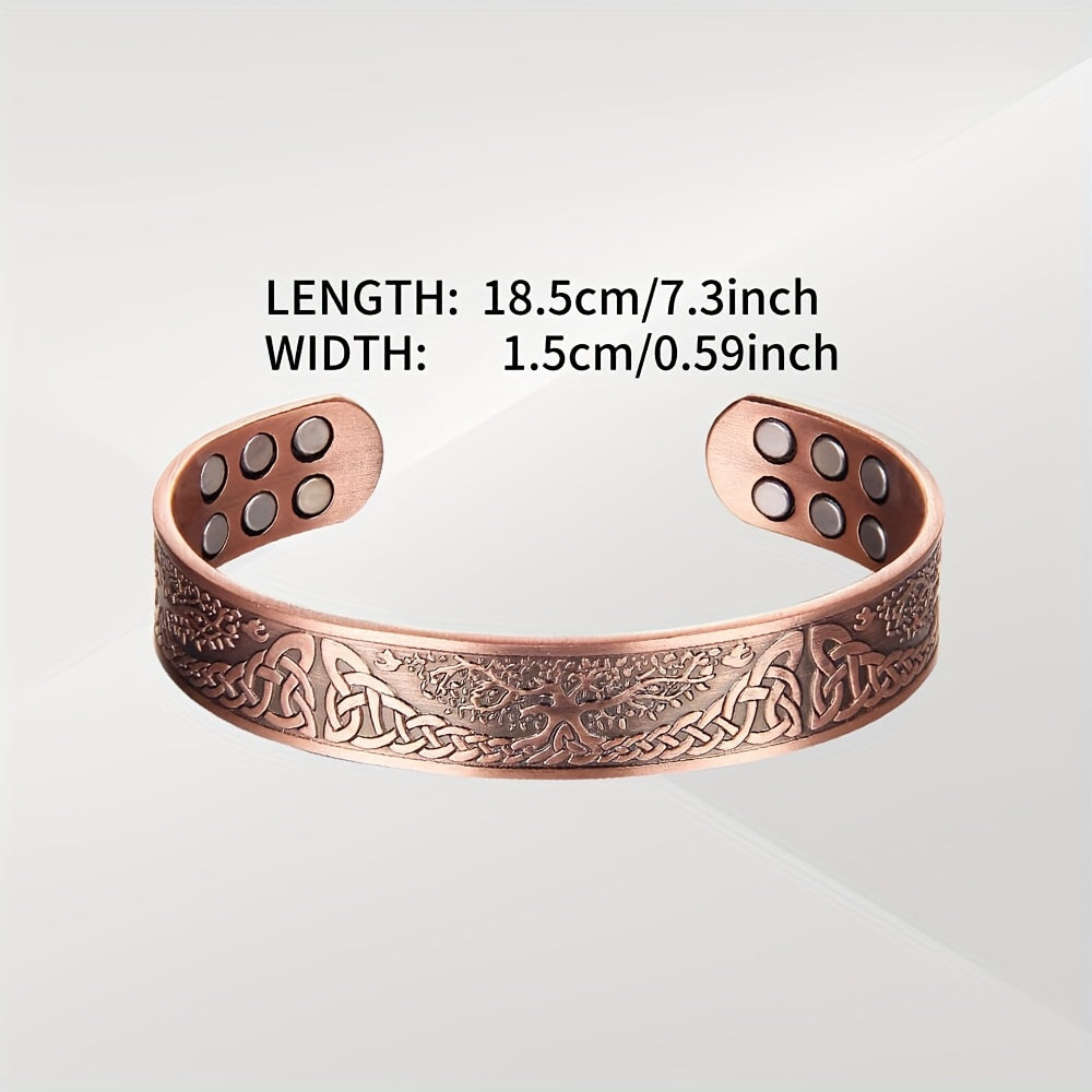 1pc 99.99% Pure Copper Magnetic Bracelet, Life Of The Tree Carving Cuff Bangle With 18 Magnets, Adjustable Size