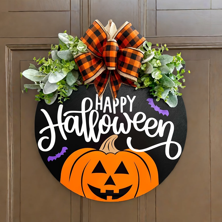 Happy Halloween & Thanksgiving Door Wreath - Elegant Faux Wood, No-Power Needed, Perfect For Fall Porch Decor