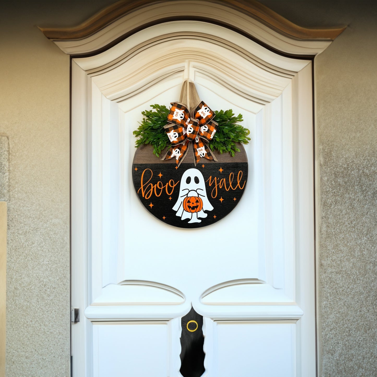 1pc Halloween White Ghost Pumpkin BOO Door Hanging Sign, Halloween Welcome Sign, Festival Atmosphere Decoration, Housewarming Gift Living Room Bathroom Bar Cafe Garden Office Auditorium Wall Décor