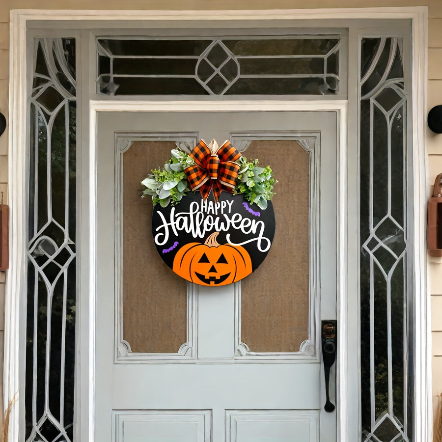 Happy Halloween & Thanksgiving Door Wreath - Elegant Faux Wood, No-Power Needed, Perfect For Fall Porch Decor