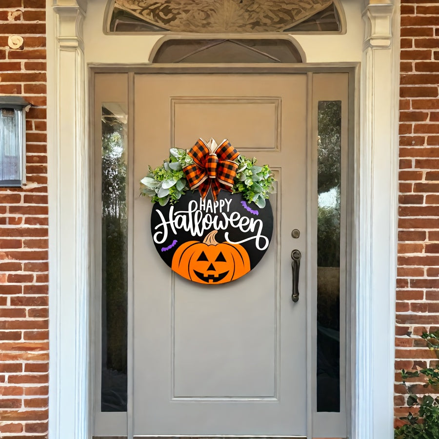 Happy Halloween & Thanksgiving Door Wreath - Elegant Faux Wood, No-Power Needed, Perfect For Fall Porch Decor