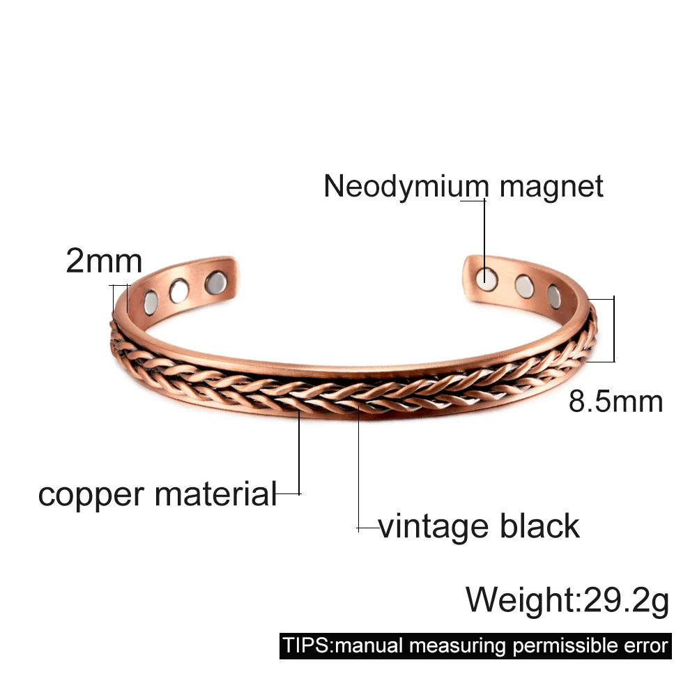 Twisted Pure Copper Bracelets Braid Health Energy Magnetic Bangles Benefits Men Adjustable Cuff Jewelry Arthritis Pain Relief