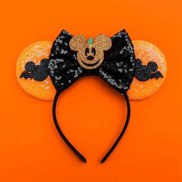 2023 Halloween Mickey Mouse Ears Headband Sequins Hair Bow Women Festival Party Cosplay Hairband Gift Kids Hair Accessories