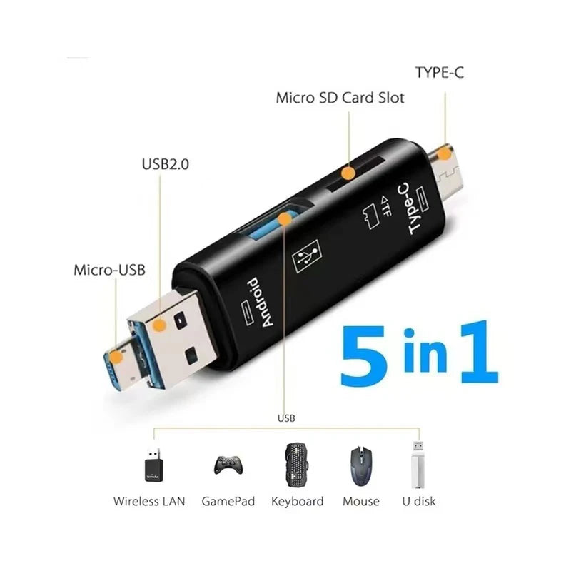 5 In 1 Multifunction USB 3.0 Type C USB Micro USB SD TF Memory Card Reader for Android IPhone Computer Dock OTG Type C Adapter