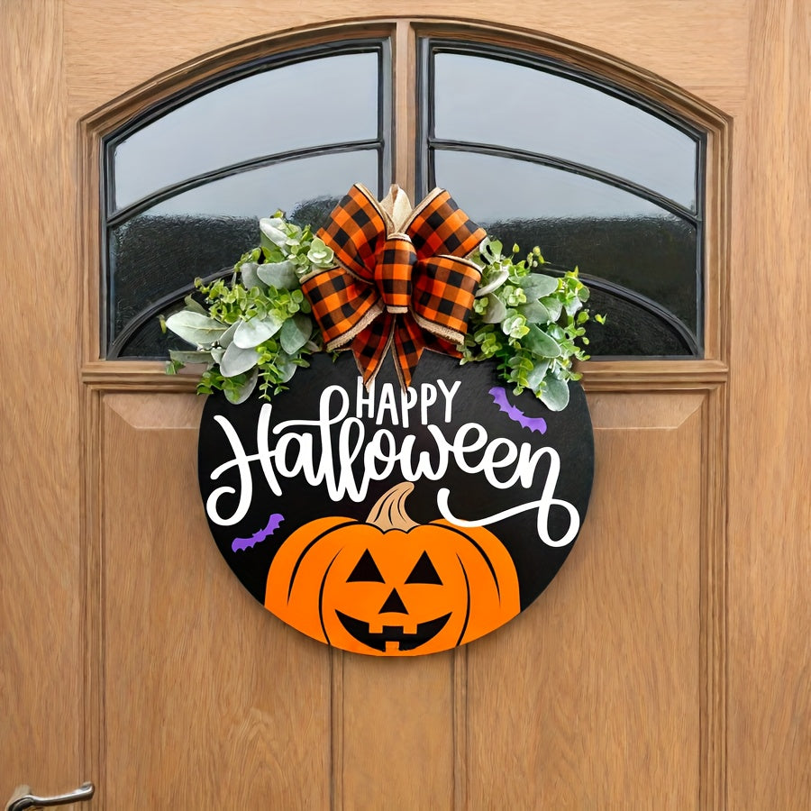 Happy Halloween & Thanksgiving Door Wreath - Elegant Faux Wood, No-Power Needed, Perfect For Fall Porch Decor