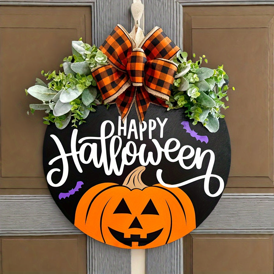 Happy Halloween & Thanksgiving Door Wreath - Elegant Faux Wood, No-Power Needed, Perfect For Fall Porch Decor