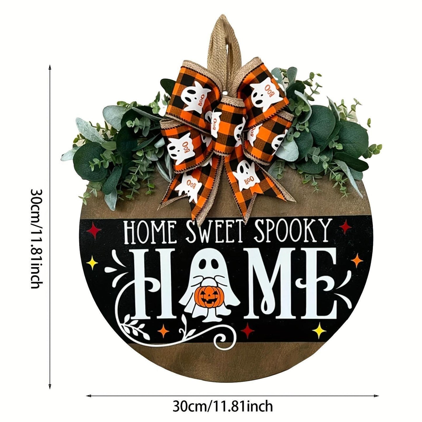 Home Sweet Spooky Halloween & Thanksgiving Wooden Hanging Sign with Ghost and Pumpkin Design - Perfect for Outdoor Decor, No Power Needed, Feather-Free