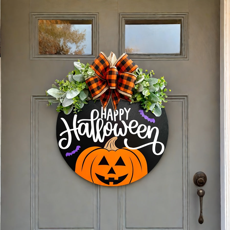 Happy Halloween & Thanksgiving Door Wreath - Elegant Faux Wood, No-Power Needed, Perfect For Fall Porch Decor