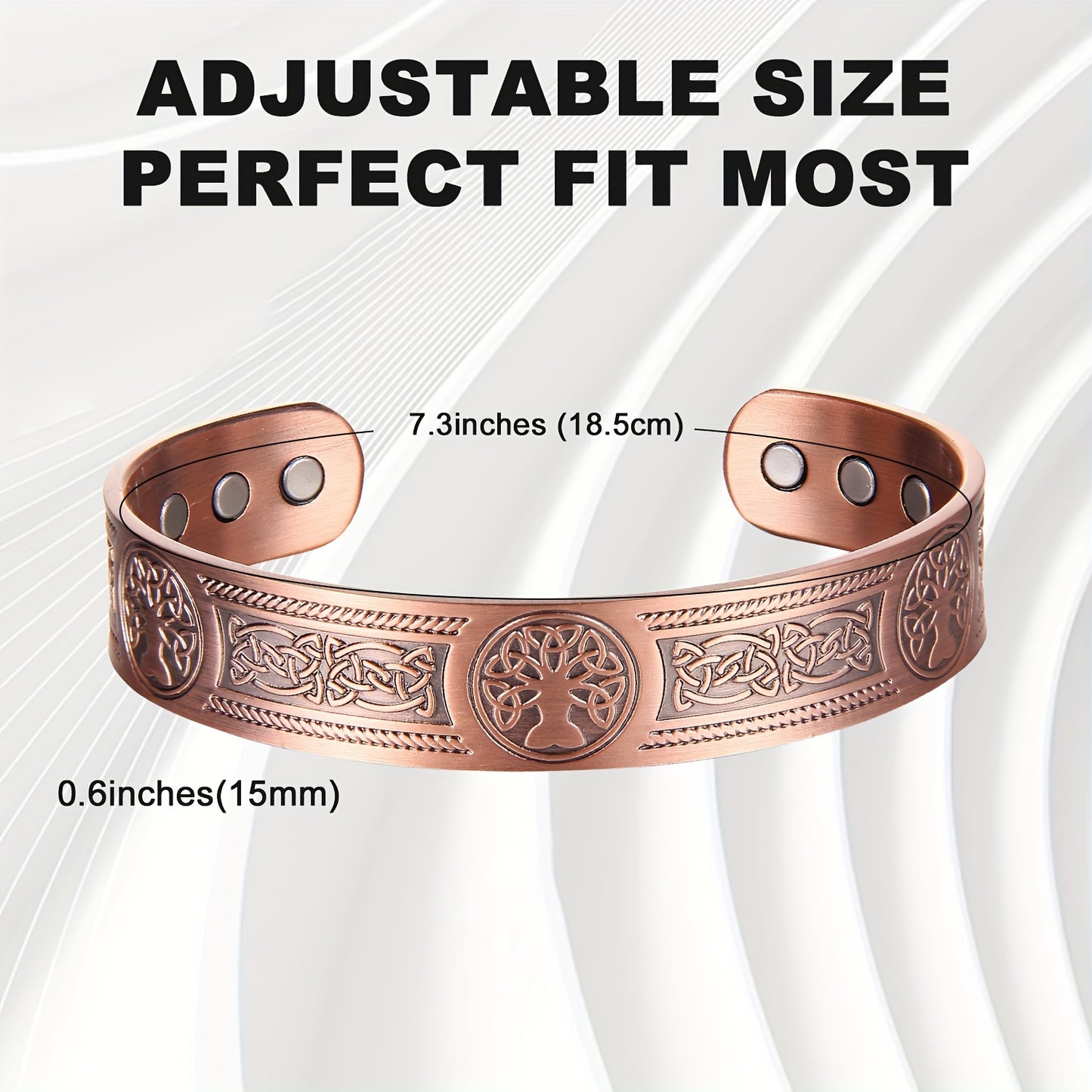 Copper Magnetic Bracelets for Men Women, Upgrade Tree of Life Pattern Solid Copper Brazaletes with 6pcs Ultra Strong Magnets, Adjustable Size Cuff Bangle Jewelry Gift for Mom Dad Birthday Christmas